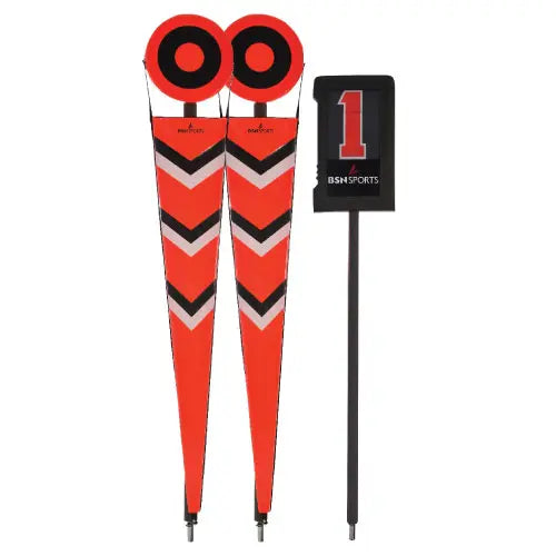 Athletic Connection BSN Sports Down Indicator & Chevron Chain Set - 8' High with 10-Yard Galvanized Steel Chain & Chevron 3-Color Banners - SKU: 1375487