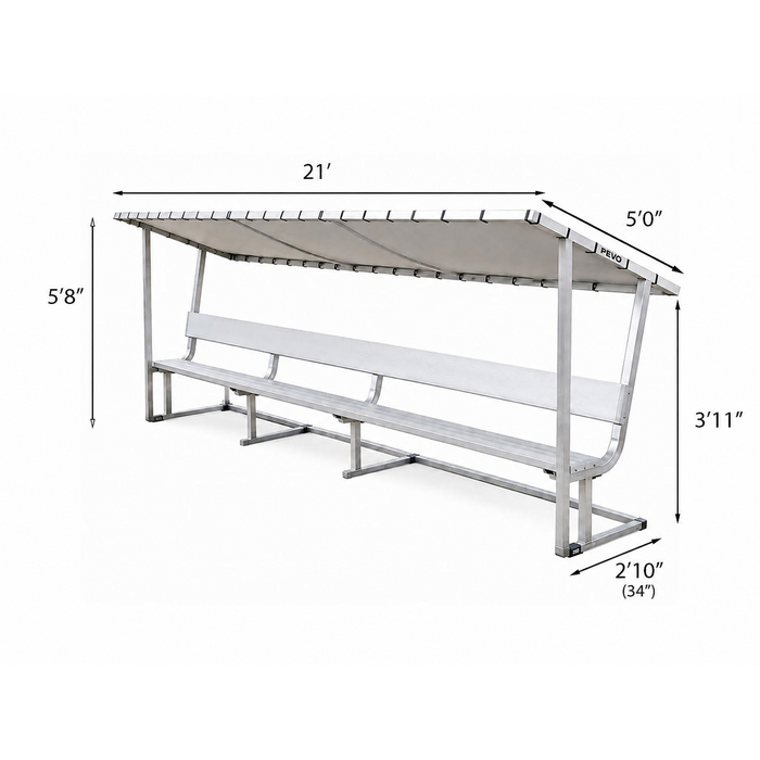 PEVO 21 ft covered team bench dimensions