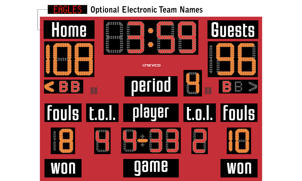 NEVCO Full-Feature Multisport Scoreboard – Model 2770 (8' x 6') – SKU: 2770