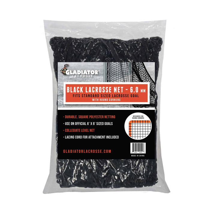 Gladiator Lacrosse 6.0 mm Black Replacement Net “Round Corners” 6x6x7