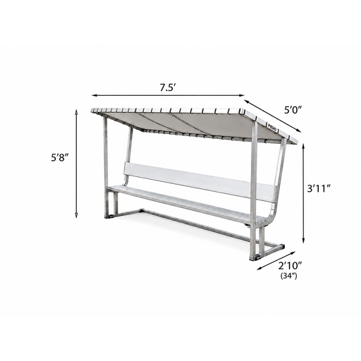 PEVO 7.5 ft covered team bench dimensions