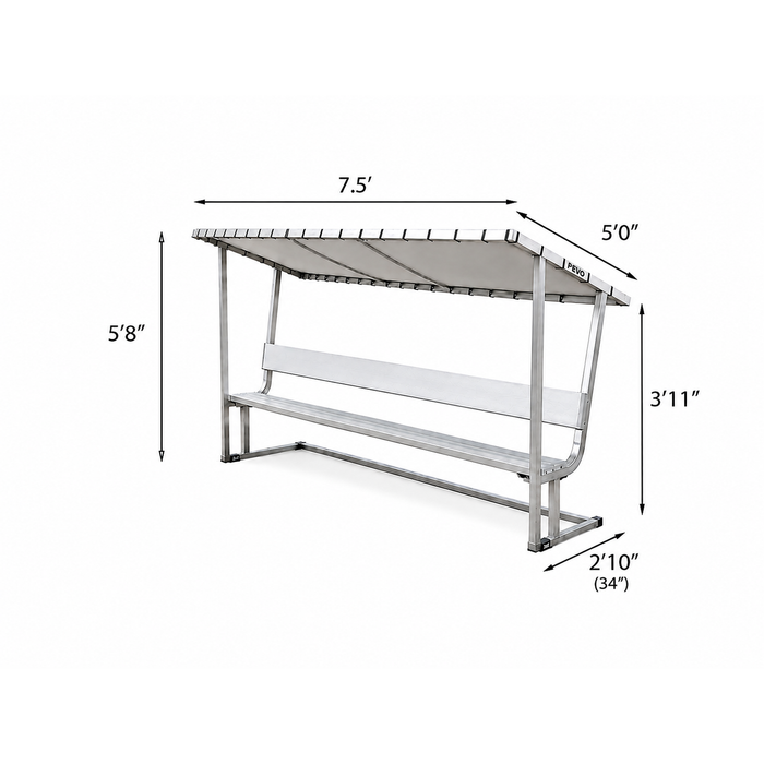 PEVO 7.5 ft covered team bench dimensions