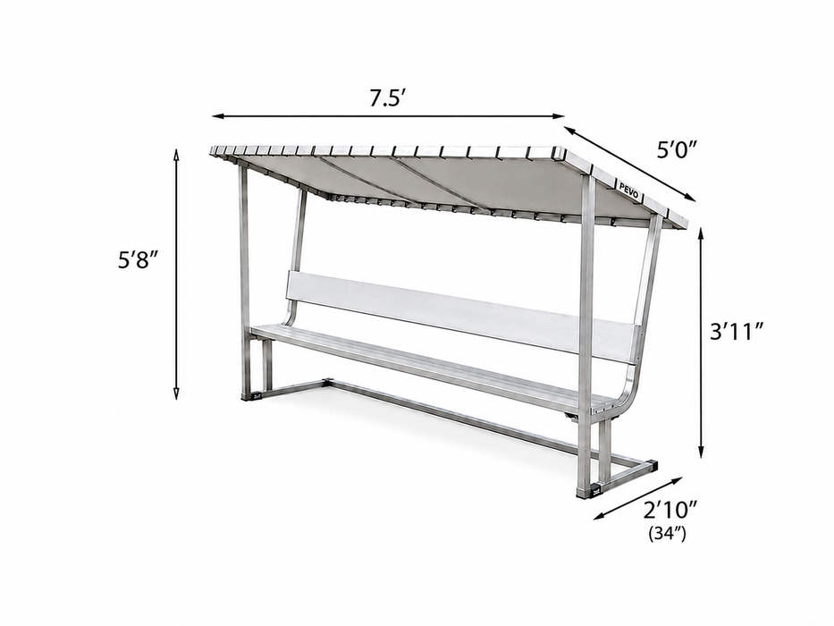 PEVO 7.5 ft covered team bench dimensions