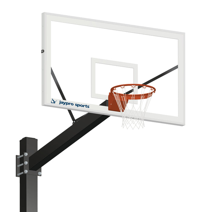 Basketball System - Titan (Powder Coated) Black (6 in. x 6 in. Pole with 6 ft. Offset) - 72 in. Glass Backboard - Flex Rim Goal