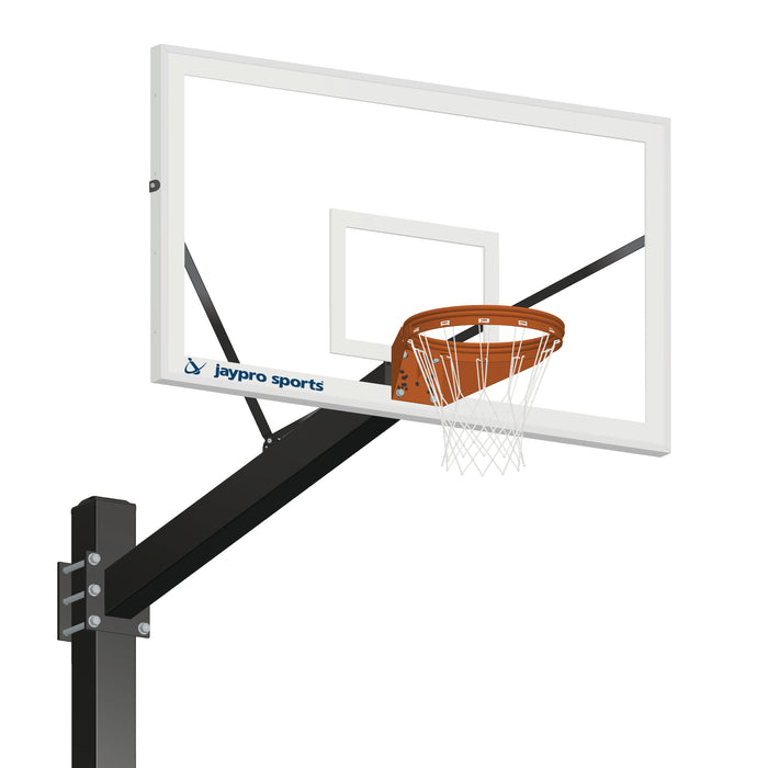 Basketball System - Titan (Powder Coated) Black (6 in. x 6 in. Pole with 6 ft. Offset) - 72 in. Glass Backboard - Playground Goal