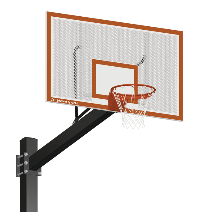 Basketball System - Titan (Powder Coated) Black (6 in. x 6 in. Pole with 6 ft. Offset) - 72 in. Perforated Steel Backboard - Flex Rim Goal