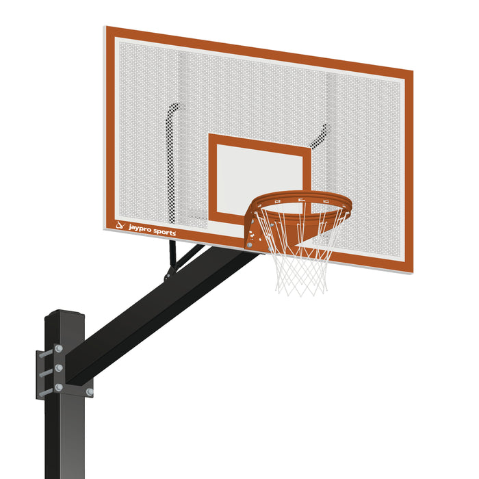 Basketball System - Titan (Powder Coated) Black (6 in. x 6 in. Pole with 6 ft. Offset) - 72 in. Perforated Steel Backboard - Playground Goal