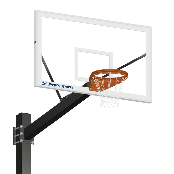 Basketball System - Titan (Powder Coated) Black (6 in. x 6 in. Pole with 6 ft. Offset) - 72 in. Glass Backboard - Playground Goal (Surface Mount)