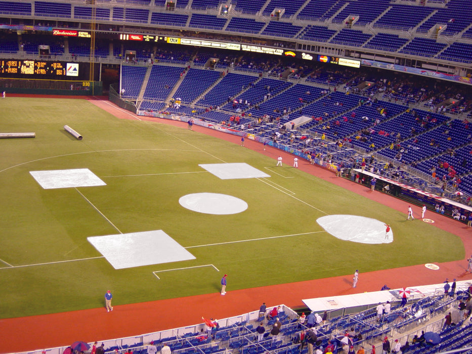 Baseball Tarp with Ground Stakes (26 ft. Round - 6 oz. Polyethylene) (Home Plate) (White or Silver - Reversible)