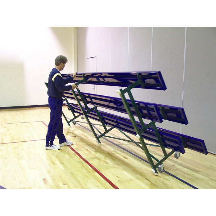 Jaypro Tip & Roll Bleacher – 15 ft. (3 Row, Single Foot Plank, Powder Coated) – SKU: BLCH-3TRGPC-1