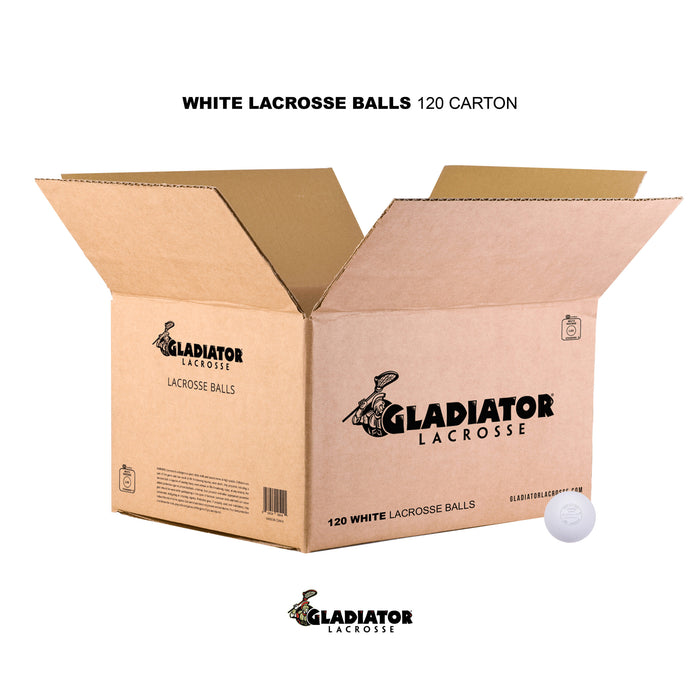 Gladiator Lacrosse Case of 120 OFFICIAL Lacrosse Game Balls – White – MEETS NOCSAE STANDARDS, SEI CERTIFIED