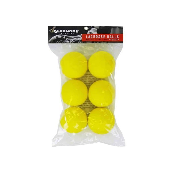 GLADIATOR LACROSSE PACK OF 6 OFFICIAL LACROSSE BALLS – YELLOW – MEETS NOCSAE STANDARDS, SEI CERTIFIED