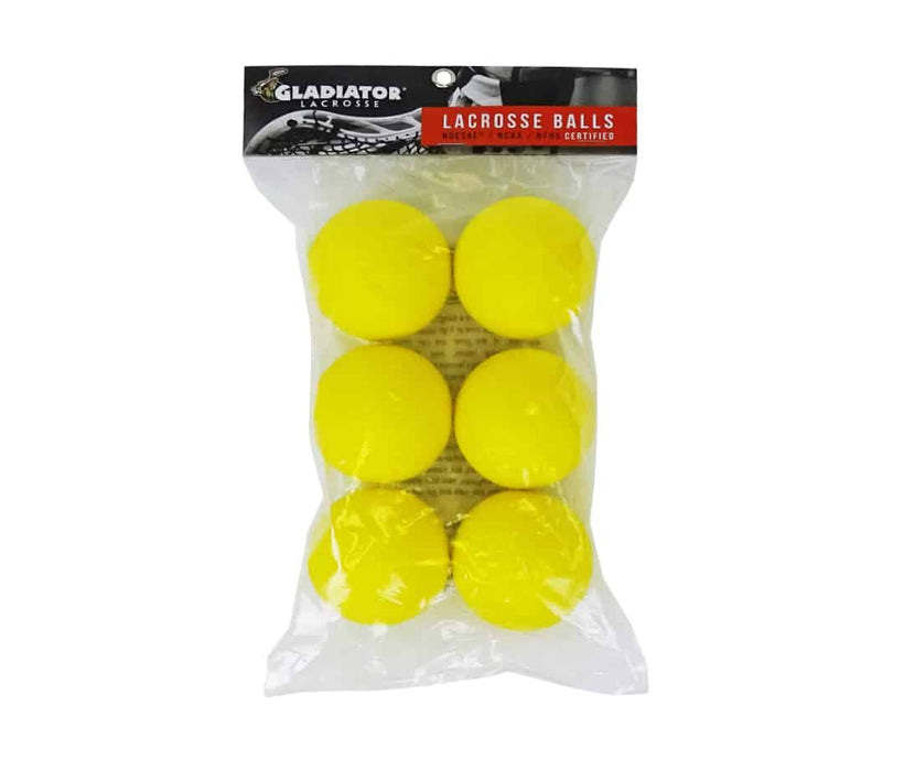 GLADIATOR LACROSSE PACK OF 6 OFFICIAL LACROSSE BALLS – YELLOW – MEETS NOCSAE STANDARDS, SEI CERTIFIED