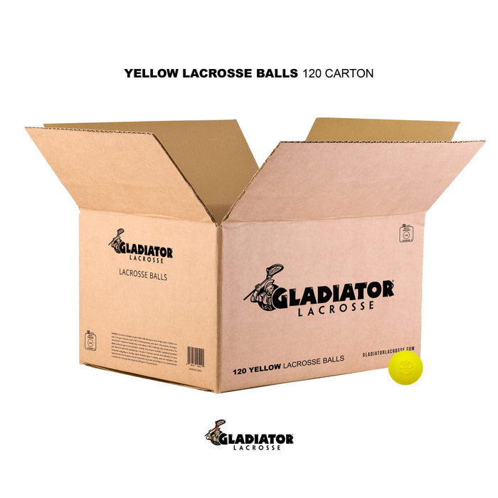 Gladiator Lacrosse Case of 120 OFFICIAL Lacrosse Game Balls – Yellow – MEETS NOCSAE STANDARDS, SEI CERTIFIED