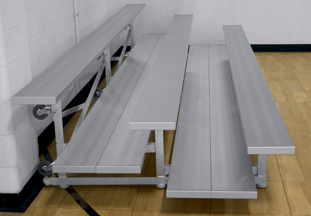 Gared Spectator Tip ‘n Roll Bleacher - 2 Row, 7'6" with Foot Plank - SKU: TRB0208DF