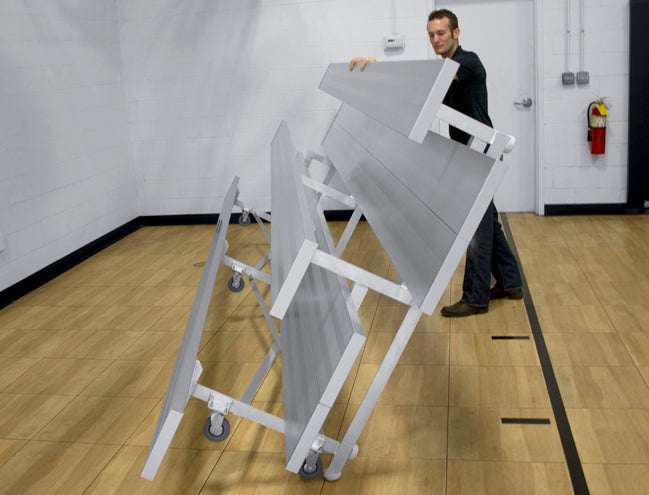 Gared Spectator Tip ‘n Roll Bleacher - 2 Row, 7'6" with Foot Plank - SKU: TRB0208DF