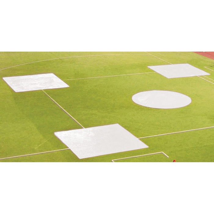 Baseball Tarp with Ground Stakes (10 ft. Square - 6 oz. Polyethylene) (3 Base) (White or Silver - Reversible)