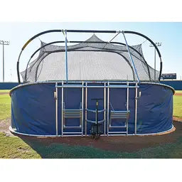 Athletic Connection Big Bubba Elite Portable Batting Cage – Dual Coach Platforms, Lockable Dolly – SKU: BSELITE