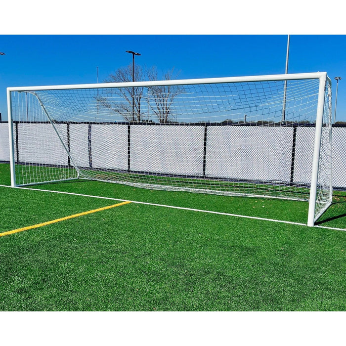 PEVO Channel Series 8x24 soccer goal on a turf field, front view