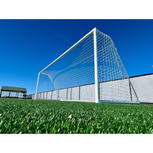 PEVO Channel Series 6.5x18.5 soccer goal on a field