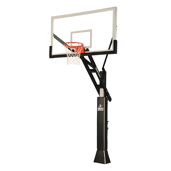 Basketball System - Titan Adjustable Series (6 in.x 6 in. Pole with 4 ft. Offset) - 72 in. Tempered Glass Backboard, Playground Goal, and Edge/Protector Padding