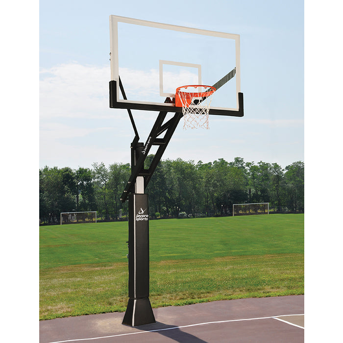 Jaypro Titan Adjustable Basketball System (6" x 8" Pole, 4' Offset) – 72" Tempered Glass Backboard – SKU: CV684A