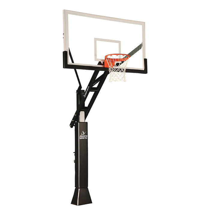 Basketball System - Titan Adjustable Series (6 in.x 6 in. Pole with 4 ft. Offset) - 72 in. Acrylic Backboard, Breakaway Playground Goal, and Edge/Protector Padding