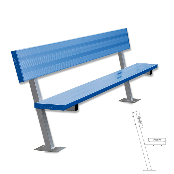 Jaypro Player Bench with Seat Back - 7.5 ft. Surface Mount - Powder Coated