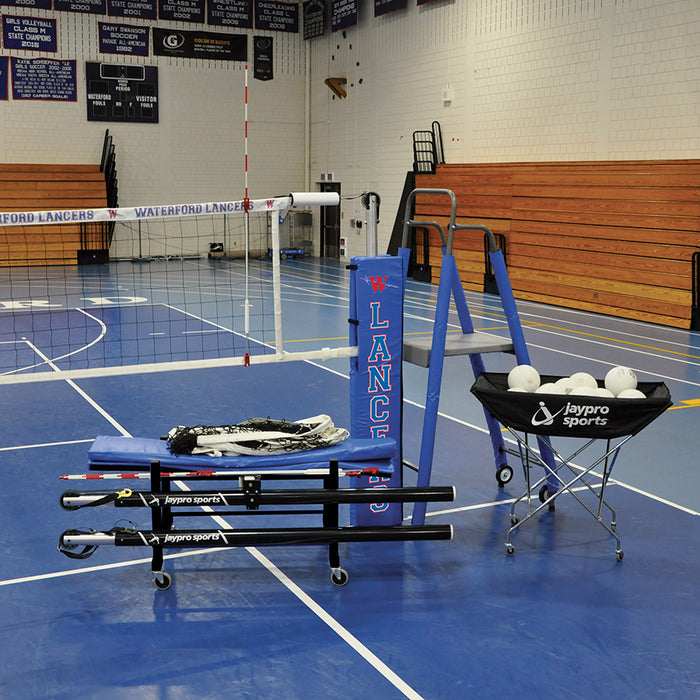 Jaypro FeatherLite Volleyball System Deluxe Package – 3 in. Floor Sleeve – NFHS, NCAA, USVBA Compliant