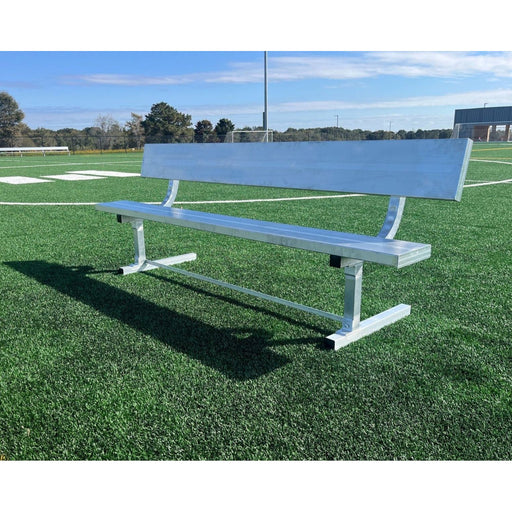 PEVO 7.5 ft aluminum team bench with backrest, side view