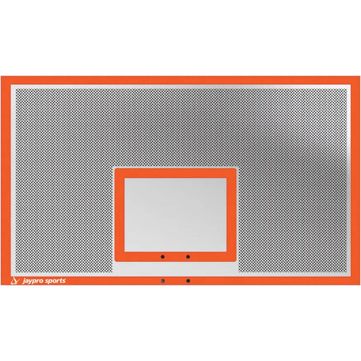 Jaypro Basketball System – Straight Post (5-9/16 in. Pole with 6 ft. Offset, 72 in. Perforated Steel Backboard, Super Goal) – SKU: SPA6-PERF-SG