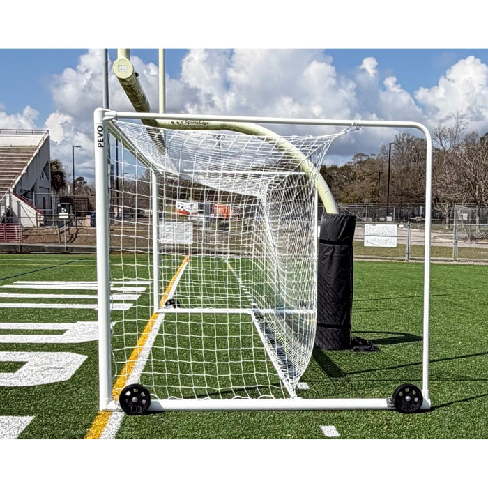 PEVO Stadium Series STA 8x24 soccer goal, side view